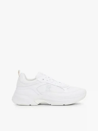 Sneaker van dik leer met gemengde textuur