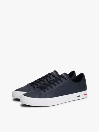Sneaker van gevulkaniseerd leer met vlaggenstreep