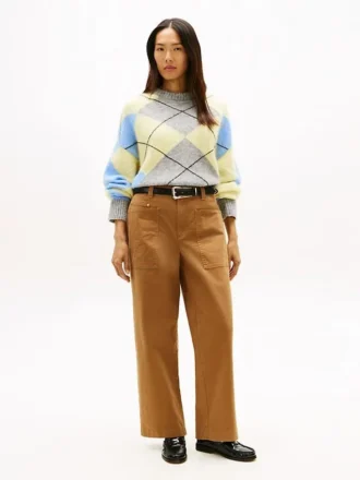 Stretch broek met wijde pijpen