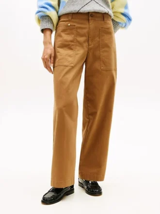 Stretch broek met wijde pijpen