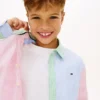Stretch Oxford-overhemd met gemengde strepen voor kinderen Stretch Oxford-overhemd met gemengde strepen voor kinderen