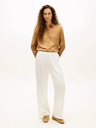 Stretch satijnen broek met wijde pijpen