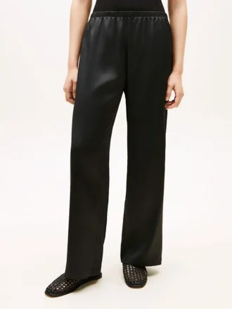 Stretch satijnen broek met wijde pijpen
