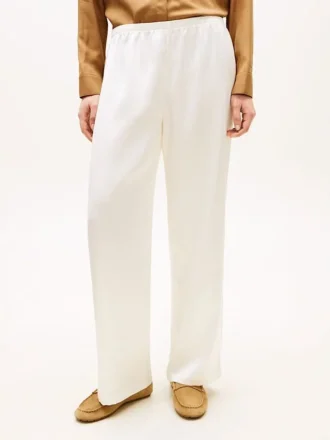 Stretch satijnen broek met wijde pijpen