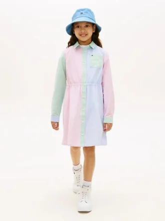 Stretch-shirtjurk met gemengde strepen voor kinderen Stretch-shirtjurk met gemengde strepen voor kinderen