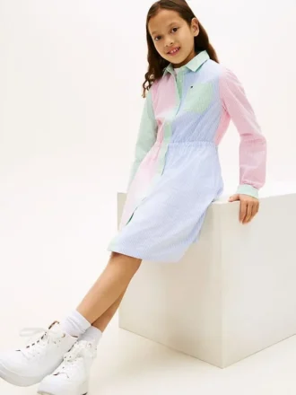 Stretch-shirtjurk met gemengde strepen voor kinderen Stretch-shirtjurk met gemengde strepen voor kinderen