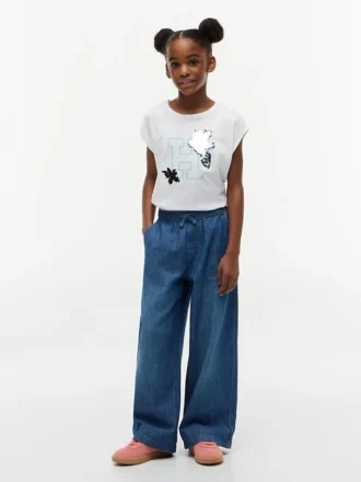 T-shirt met bloemenlogo en flip-pailletten voor kinderen T-shirt met bloemenlogo en flip-pailletten voor kinderen