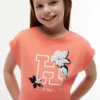 T-shirt met bloemenlogo en flip-pailletten voor kinderen T-shirt met bloemenlogo en flip-pailletten voor kinderen