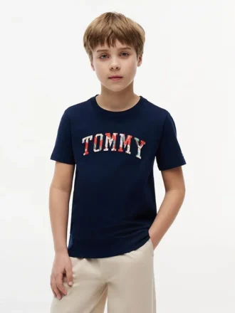 T-shirt met bloemenprint en Tommy-logo voor kinderen