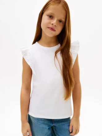 T-shirt met geborduurde oogjes en fladderende mouwen voor kinderen