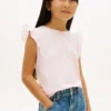 T-shirt met geborduurde oogjes en fladderende mouwen voor kinderen T-shirt met geborduurde oogjes en fladderende mouwen voor kinderen