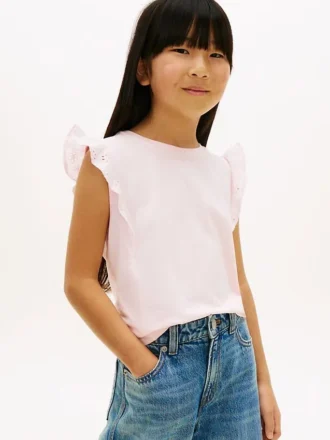 T-shirt met geborduurde oogjes en fladderende mouwen voor kinderen
