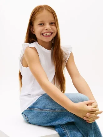 T-shirt met geborduurde oogjes en fladderende mouwen voor kinderen