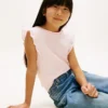 T-shirt met geborduurde oogjes en fladderende mouwen voor kinderen T-shirt met geborduurde oogjes en fladderende mouwen voor kinderen