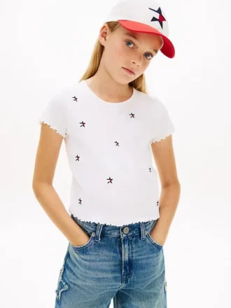 T-shirt met geribde boorden en geborduurde ster voor kinderen