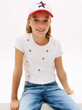 T-shirt met geribde boorden en geborduurde ster voor kinderen