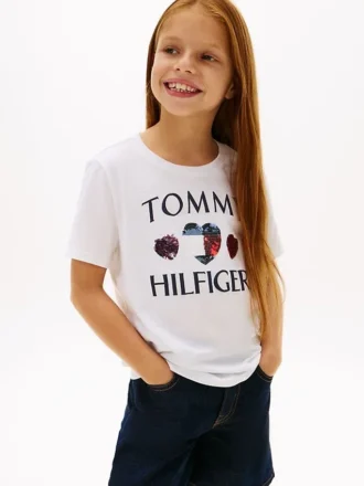 T-shirt met hartlogo met pailletten voor kinderen