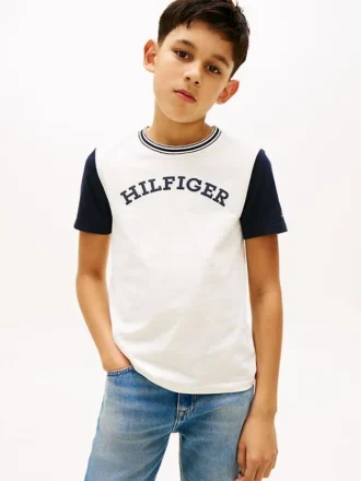 T-shirt met monotype-logo en kleurblokken voor kinderen