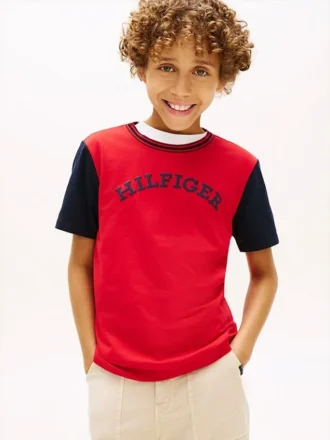 T-shirt met monotype-logo en kleurblokken voor kinderen