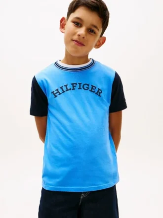 T-shirt met monotype-logo en kleurblokken voor kinderen