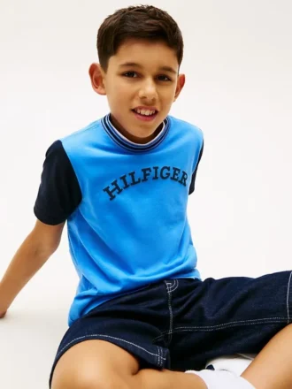 T-shirt met monotype-logo en kleurblokken voor kinderen