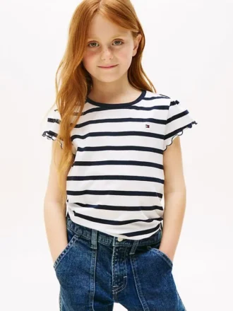 T-shirt met strepen en gerimpelde mouwen voor kinderen T-shirt met strepen en gerimpelde mouwen voor kinderen