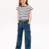 T-shirt met strepen en gerimpelde mouwen voor kinderen