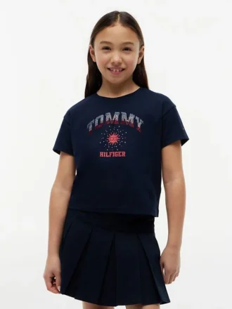 T-shirt met Tommy-logo met strass voor kinderen
