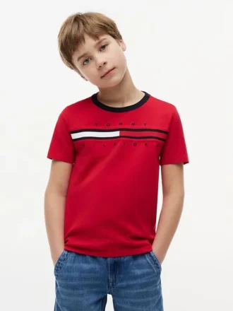 T-shirt met vlaggenstrepen en logo voor kinderen