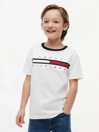T-shirt met vlaggenstrepen en logo voor kinderen