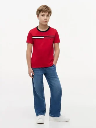 T-shirt met vlaggenstrepen en logo voor kinderen