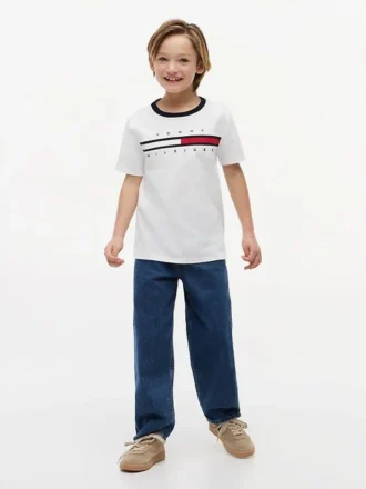 T-shirt met vlaggenstrepen en logo voor kinderen