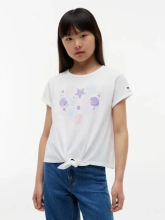 T-shirt voor kinderen met schelpenmotief en strik aan de voorkant