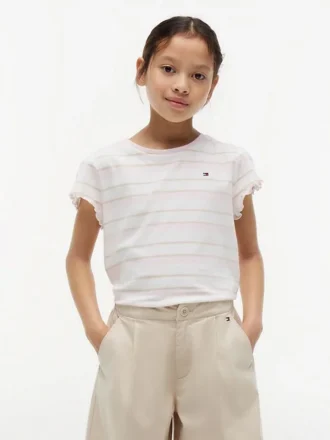 T-shirt voor kinderen met strepen en mouwen met ruche T-shirt voor kinderen met strepen en mouwen met ruche