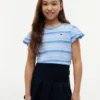 T-shirt voor kinderen met strepen en mouwen met ruche T-shirt voor kinderen met strepen en mouwen met ruche