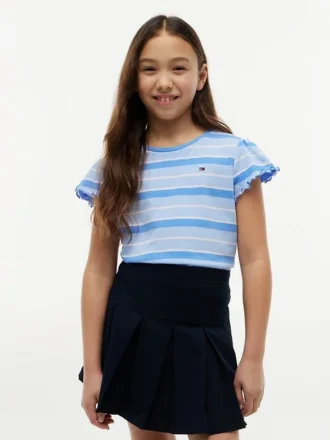 T-shirt voor kinderen met strepen en mouwen met ruche T-shirt voor kinderen met strepen en mouwen met ruche