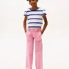 T-shirt voor kinderen met strepen en mouwen met ruche T-shirt voor kinderen met strepen en mouwen met ruche