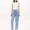Tapered gingham seersucker broek met riem