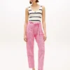 Tapered gingham seersucker broek met riem