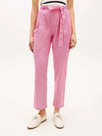 Tapered gingham seersucker broek met riem Tapered gingham seersucker broek met riem