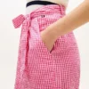 Tapered gingham seersucker broek met riem
