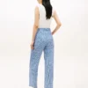 Tapered gingham seersucker broek met riem