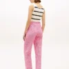 Tapered gingham seersucker broek met riem