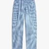 Tapered gingham seersucker broek met riem