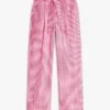 Tapered gingham seersucker broek met riem