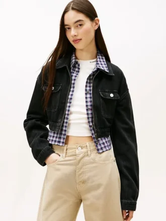 Tommy Jeans Cropped denim jasje met rits