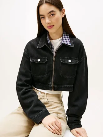 Tommy Jeans Cropped denim jasje met rits