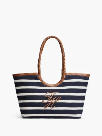 Tote bag met scriptmonogram en Bretonse strepen
