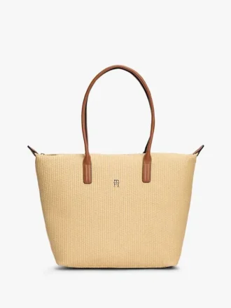 Tote bag van raffia met monogramlogo
