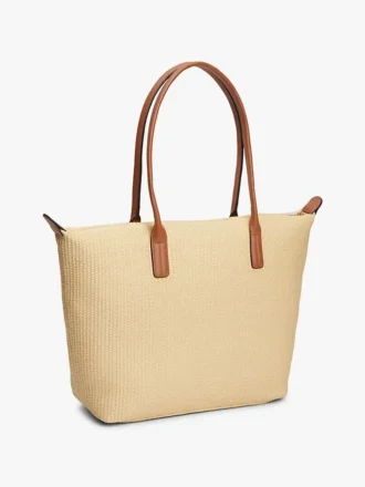 Tote bag van raffia met monogramlogo